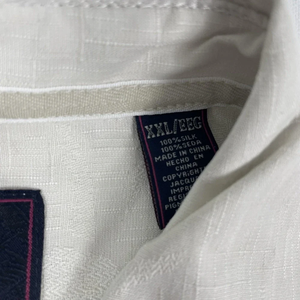 Jamaica Jaxx Shirt Mens‎ 2XL White Silk Jacquard Camp Short Sleeve Button Front